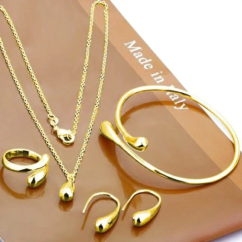 4PC Simple Ring Necklace Bracelet Earrings | Engagement Set