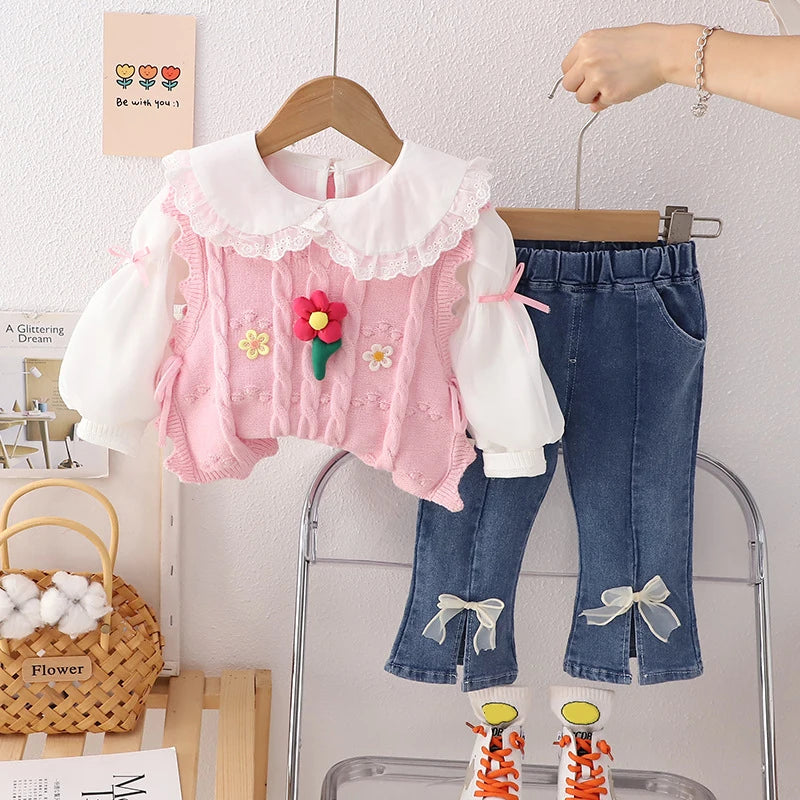 Girls’ Clothing Sets | Floral T-Shirt, Vest, Bow Jeans & Tracksuit