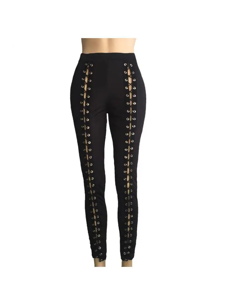 Black Slim Fit Leggings | Women’s Strappy Hole Pants
