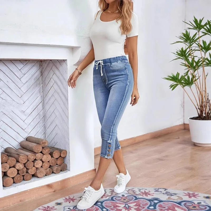Pale Blue Cropped Mom Jeans | Women’s High Waist Denim