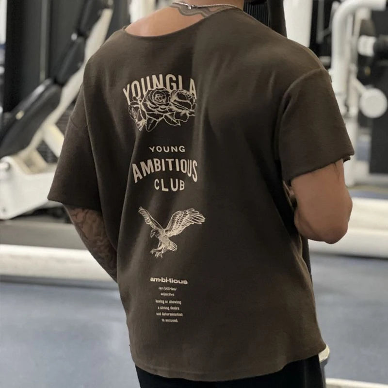 Men’s Oversized Printed T-Shirt | Casual Cotton Short Sleeve Gym Top