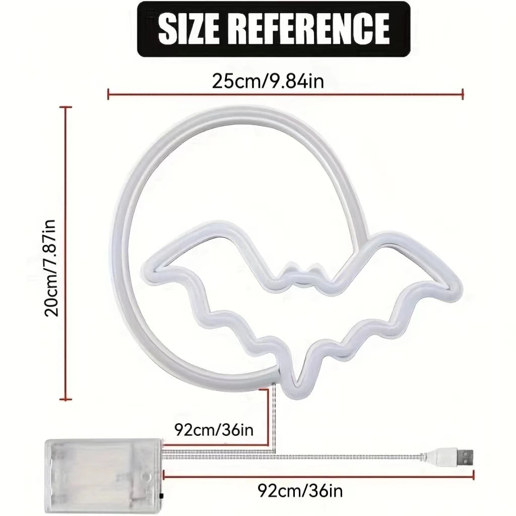 Bat Neon Sign | USB or Battery Wall Light for Holiday Parties