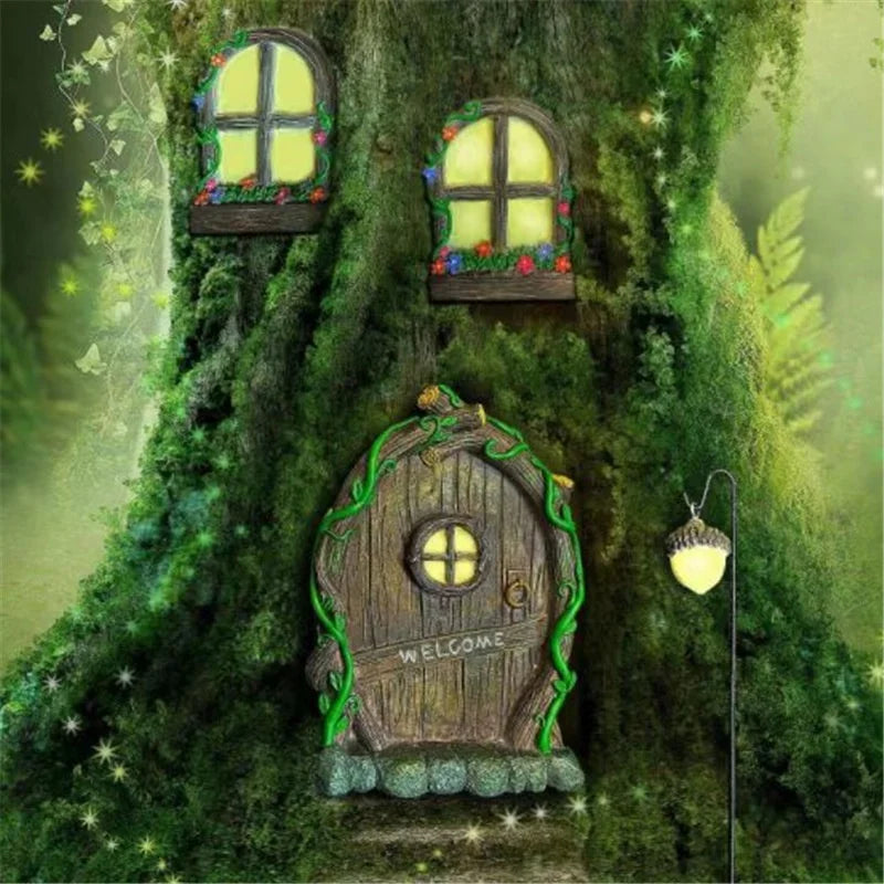 Fairy Gnome Window Door Set Miniature Pendant Creative Elf Home Yard Art Garden Decoration Outdoor Decoration Fairy Garden