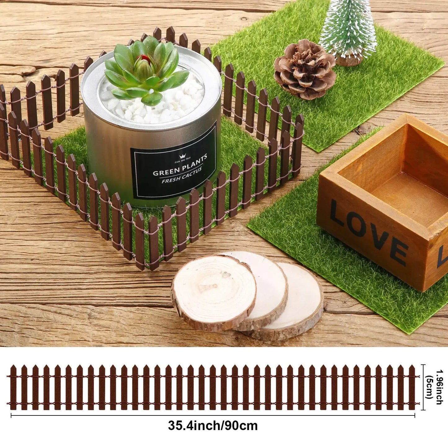 Miniature Fairy Garden Fence 5 x 90cm Mini Wooden Fence DIY Fairy Garden Accessories Wood Barrier Dollhouse Home Craft Decor