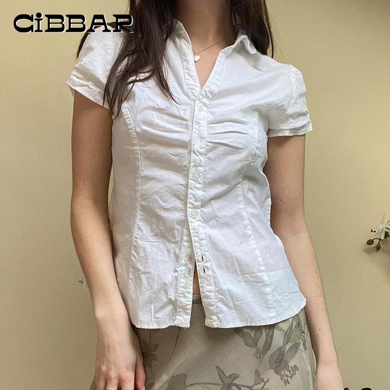 Vintage White Crop Top | CIBBAR Y2K Korean Streetwear