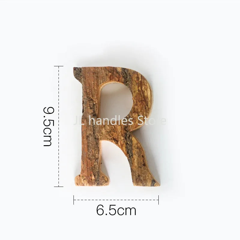 Wooden letter 'R' with measurements on a white background