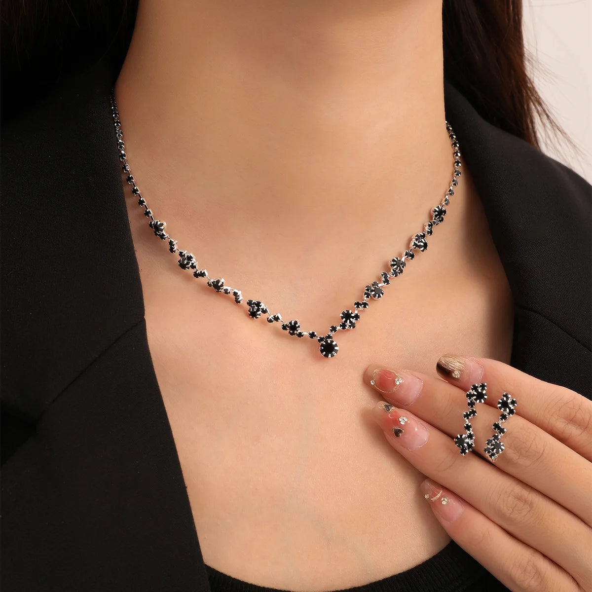 Women’s Fashion Necklace & Earrings Set | Rhinestone Bridal Jewelry