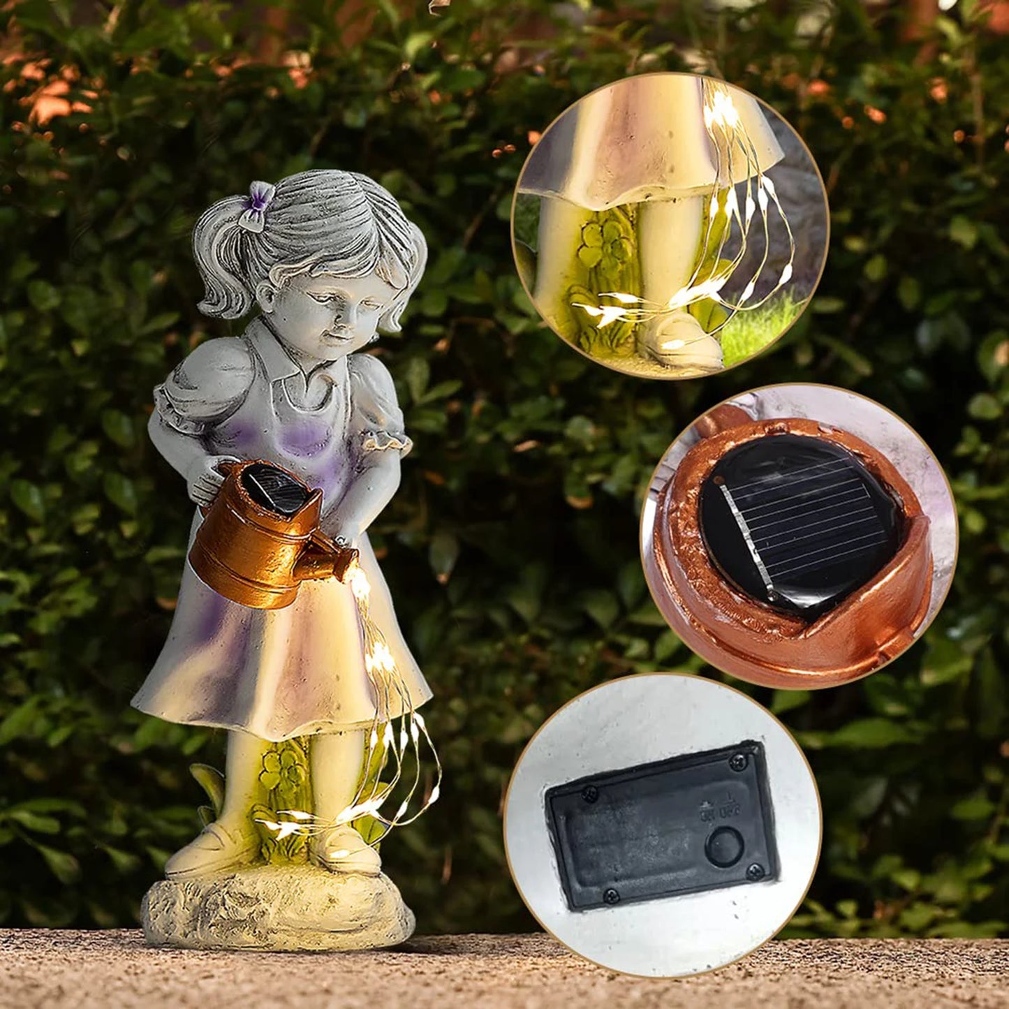 Fairy Garden Statues Girl Holding Kettle Outdoor Waterproof Resin Angel Figurines Ornament Yard Art For Patio Balcony Decor Gift