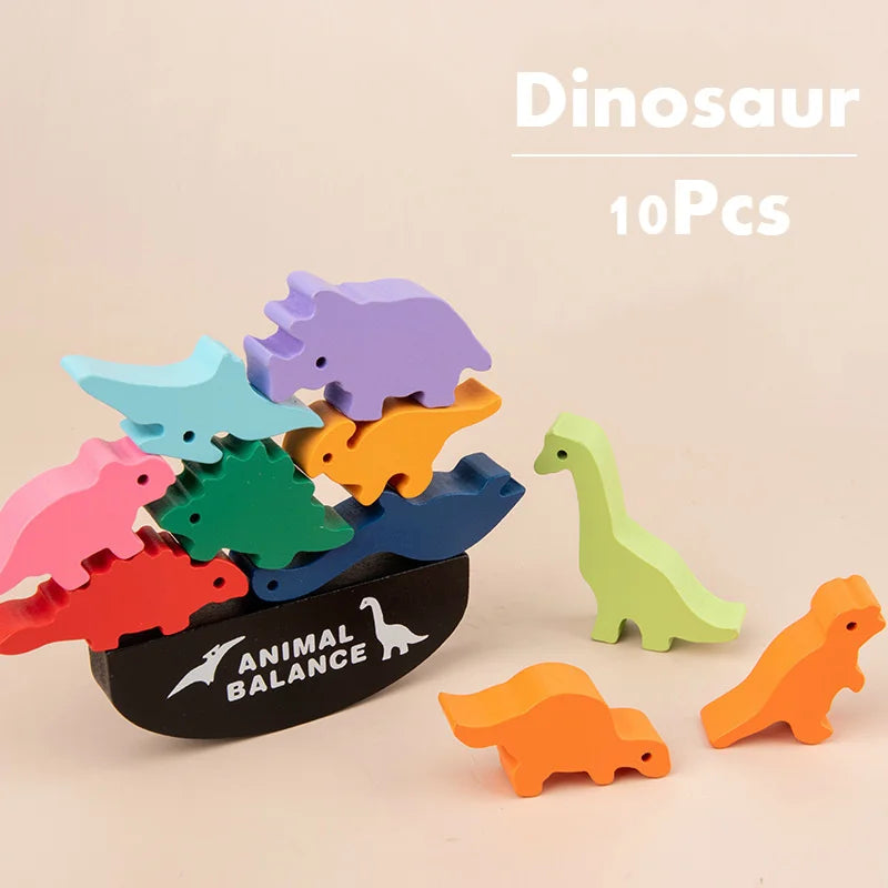 Wooden Balance Blocks | Animal & Dinosaur Montessori Stacking Toy
