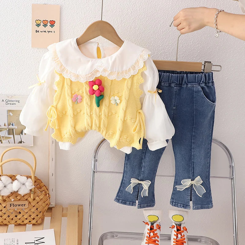 Girls’ Clothing Sets | Floral T-Shirt, Vest, Bow Jeans & Tracksuit