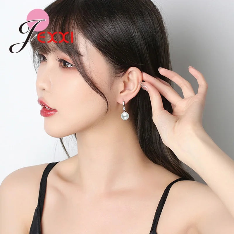 925 Sterling Silver Jewelry Set | Polished Pearl Earrings & Necklace