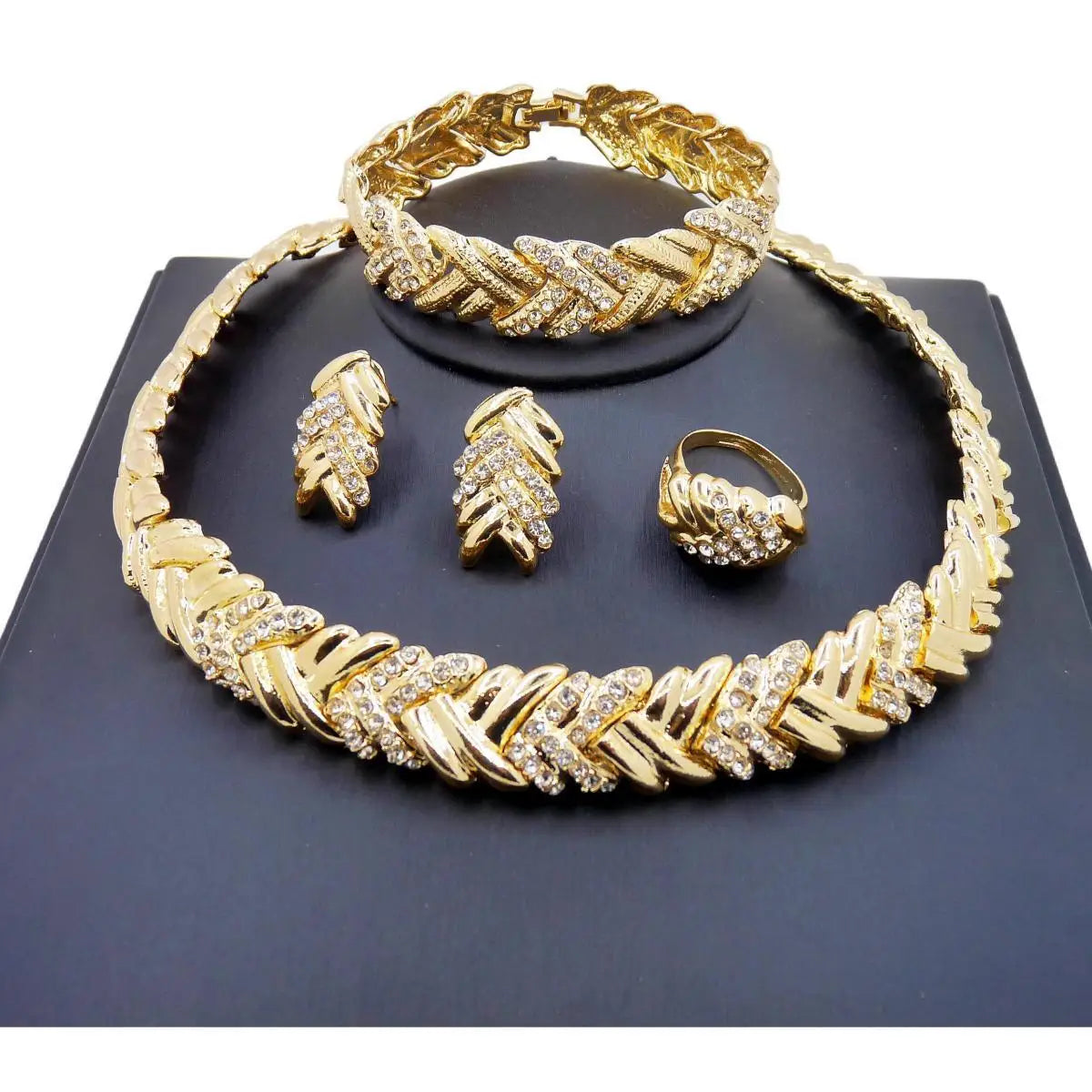 Women’s Crystal Jewelry Set | 18K Gold Plated Rhinestone Necklace & Earrings