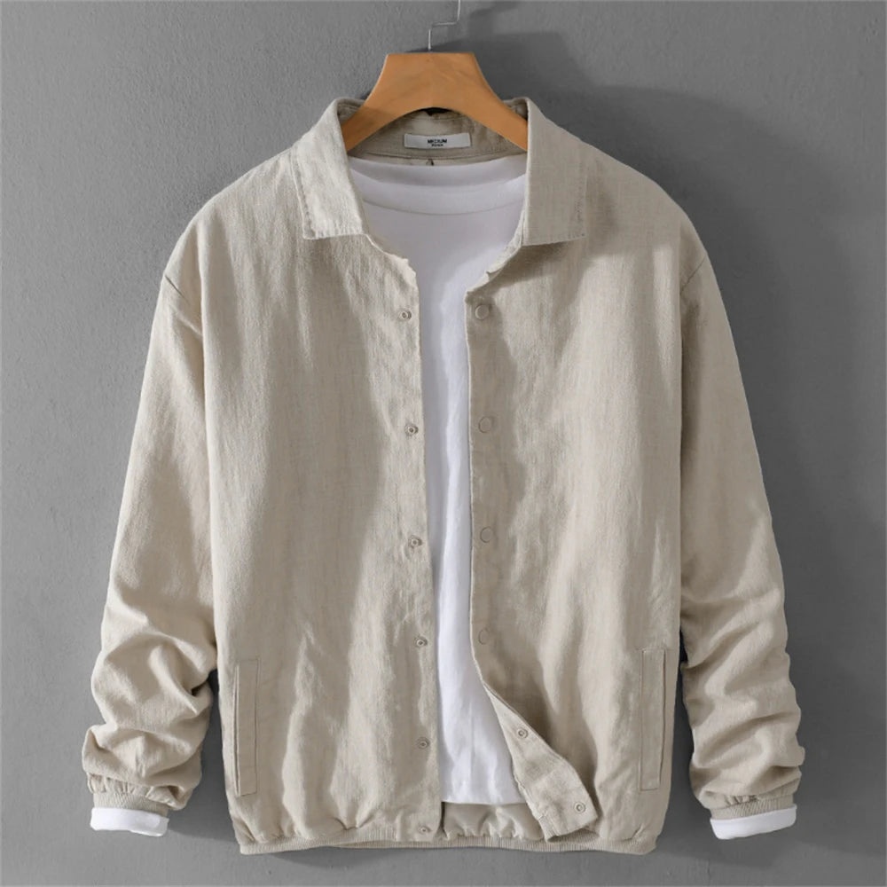 Men’s Fashion Linen Jacket Spring Autumn Casual Solid Coat