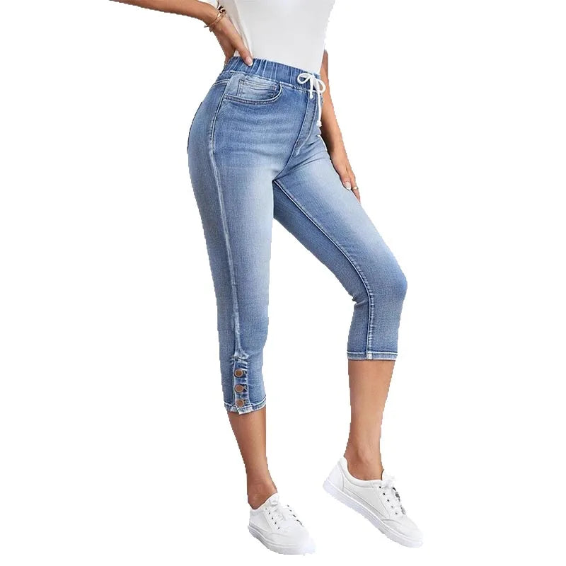 Pale Blue Cropped Mom Jeans | Women’s High Waist Denim
