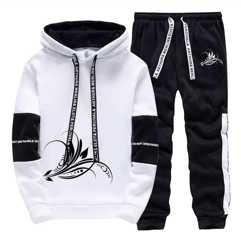 Men's Hoodies & Sweatpants Set | Casual Printed Sweatshirt Tracksuit