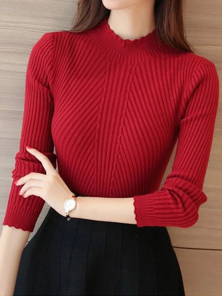 Women’s Mock Neck Ruffle Sweater | Autumn Winter 2025