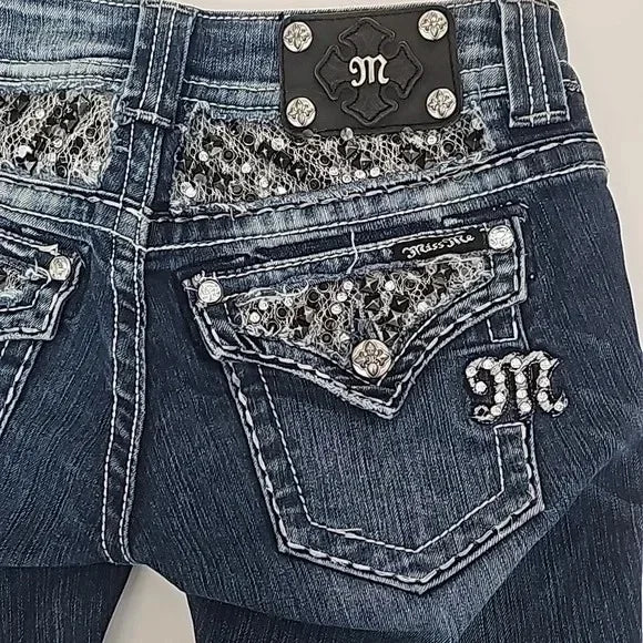 Gothic Diamond Embroidered Flared Jeans | Women’s Y2K