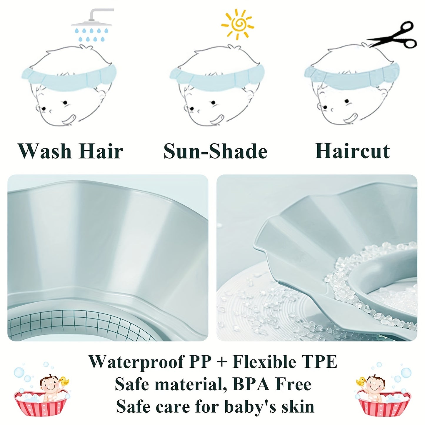 Adjustable Shower Cap for Youngsters | Soft, Water-Resistant & Eye Protection