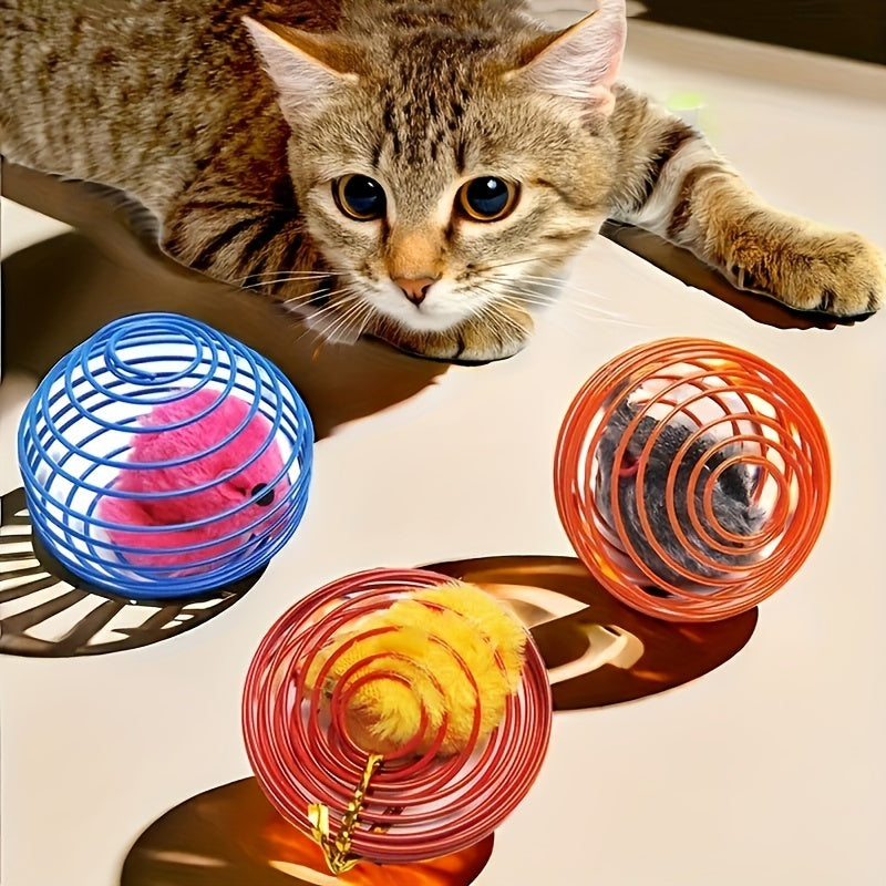 3pcs Colorful Spring Toy Set | Interactive Cat Balls & Mouse Toys
