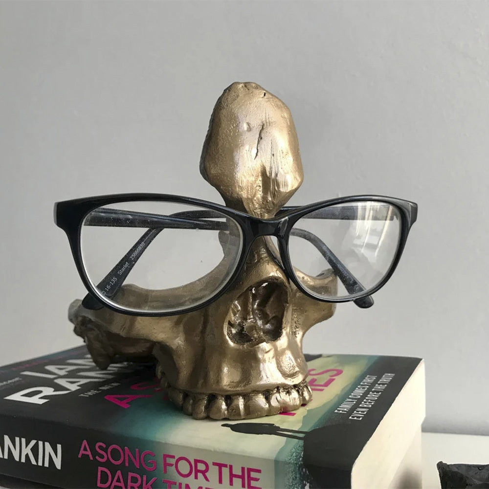 Gothic Skull Glasses Holder | Skull Statue Eyewear Stand Decor