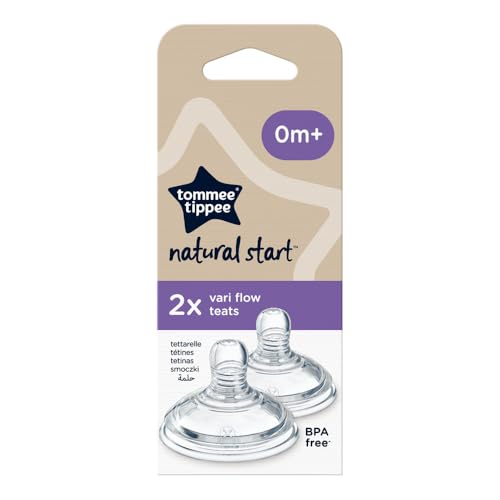 Tommee Tippee Natural Start Baby Bottle Teats, Fast Flow for 6m+, Pack of 2 Breast-Like Teats for a Natural Latch, with Anti-Colic Valve and BPA Free Soft Silicone