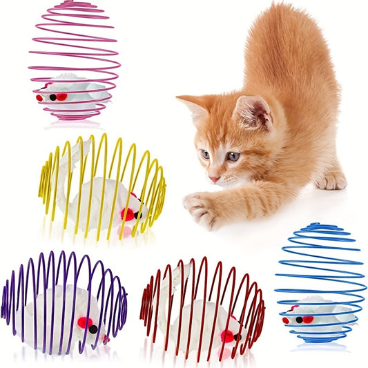 3pcs Colorful Spring Toy Set | Interactive Cat Balls & Mouse Toys