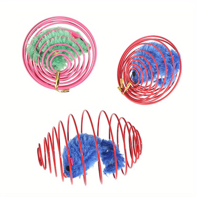 3pcs Colorful Spring Toy Set | Interactive Cat Balls & Mouse Toys