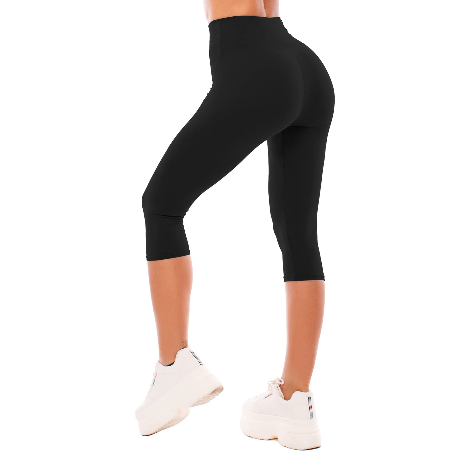 SINOPHANT High Waisted Capri 3/4 Length Leggings for Women, Buttery Soft Elastic Opaque Tummy Control Leggings, Cropped Trousers for Workout Gym Yoga