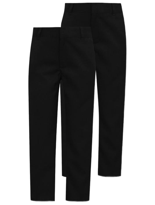 2PK Boys Adjustable Waist Regular Fit School Trousers Black Charcoal Grey Navy Blue 3-18 Years