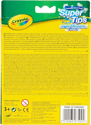 CRAYOLA SuperTips Washable Markers - Assorted Colours (Pack of 24) | Premium Felt Tip Pens That Can Easily Wash Off Skin & Clothing | Ideal for Kids Aged 3+