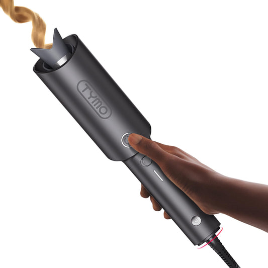 TYMO CURLPRO Automatic Rotating Curling Iron - Beach Waves Curling Wand, Portable Hair Curler, 500 Million Ionic, Dual Voltage & Lightweight for Travel, Ceramic Coating, Metallic Gray 1.25 inch