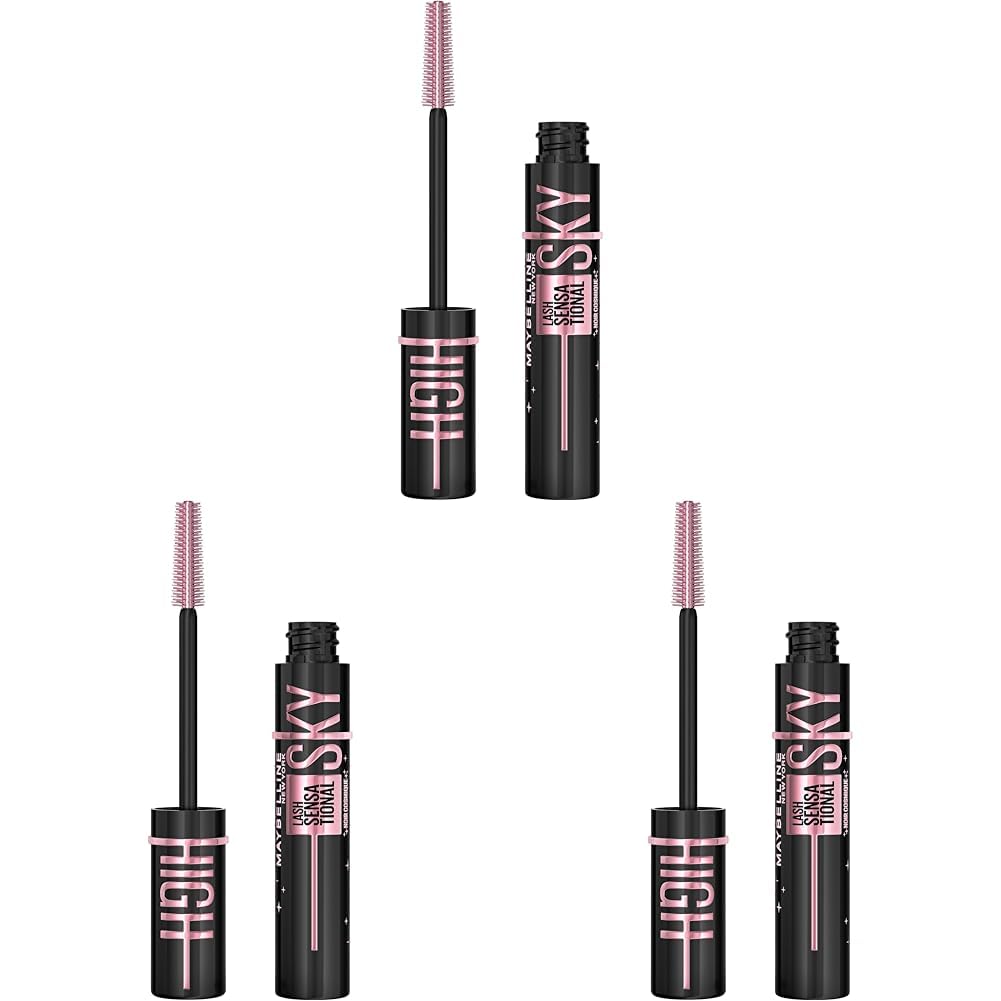 Maybelline New York Lash Sensational Sky High Mascara, Volumising & Lengthening Mascara, Washable Flake-Free Formula Infused with Bamboo Extract & Fibres, 7.2 ml, Shade: 01, Very Black