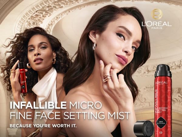 L'Oréal Paris Setting Spray, Infallible 3-Second Makeup Setting Spray Mist for Face, Up To 36 Hour Makeup Wear, Fixing Spray, Waterproof and Sweatproof, Transfer-proof and Non-sticky 75ml
