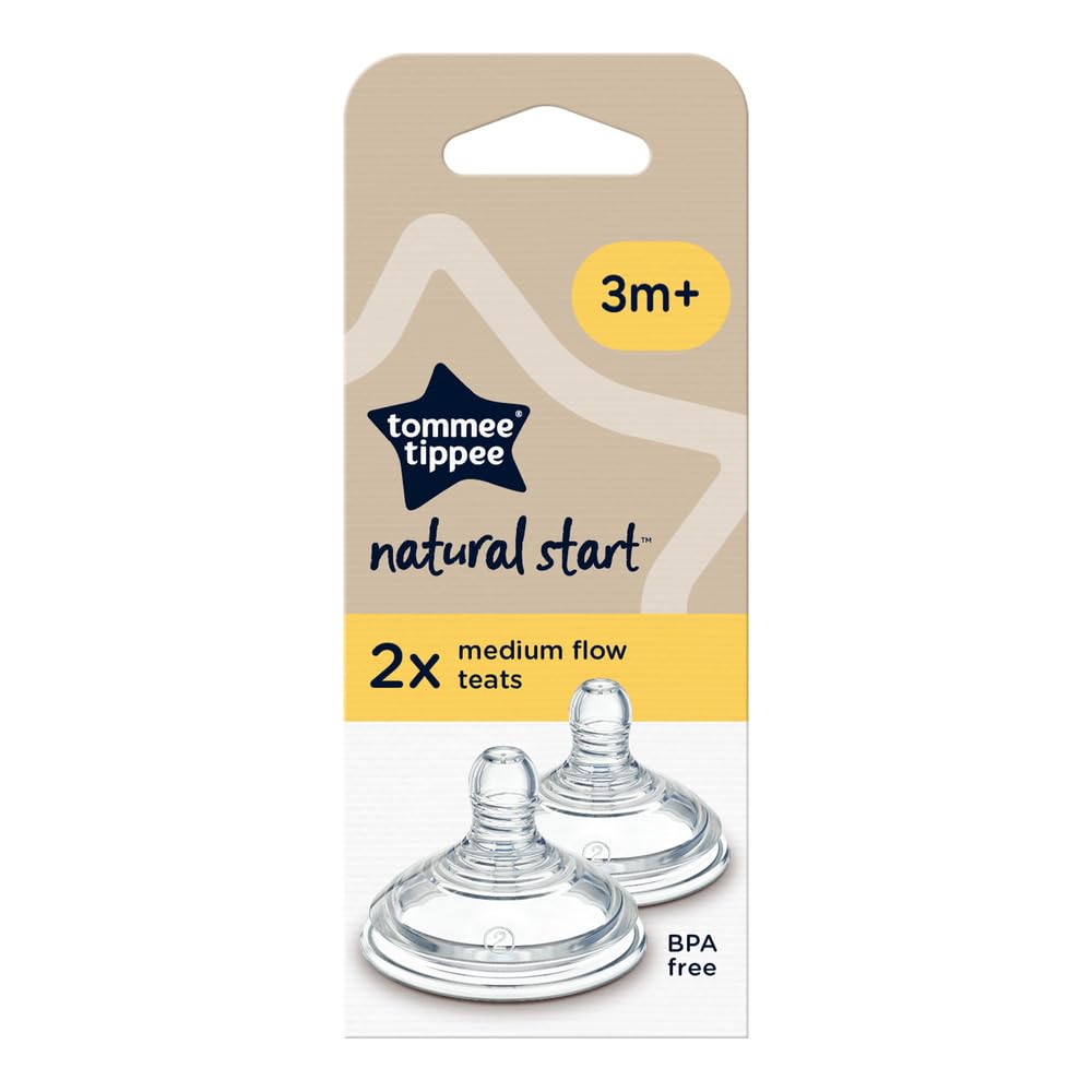 Tommee Tippee Natural Start Baby Bottle Teats, Fast Flow for 6m+, Pack of 2 Breast-Like Teats for a Natural Latch, with Anti-Colic Valve and BPA Free Soft Silicone