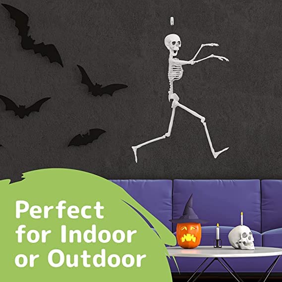 Prextex Halloween Skeleton Figure - Full Standing Body Skeleton with Movable/Posable Joints and Two Sets Of Body Accessories, Posable Decor for Halloween Decorations Outdoor Indoor - 48cm (19 Inch)