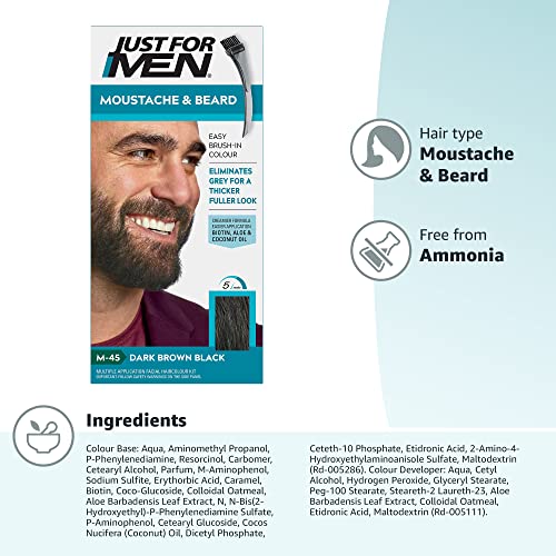 Just for men Moustache & Beard Dark Brown Dye, Eliminates Grey for a Thicker & Fuller Look � M45