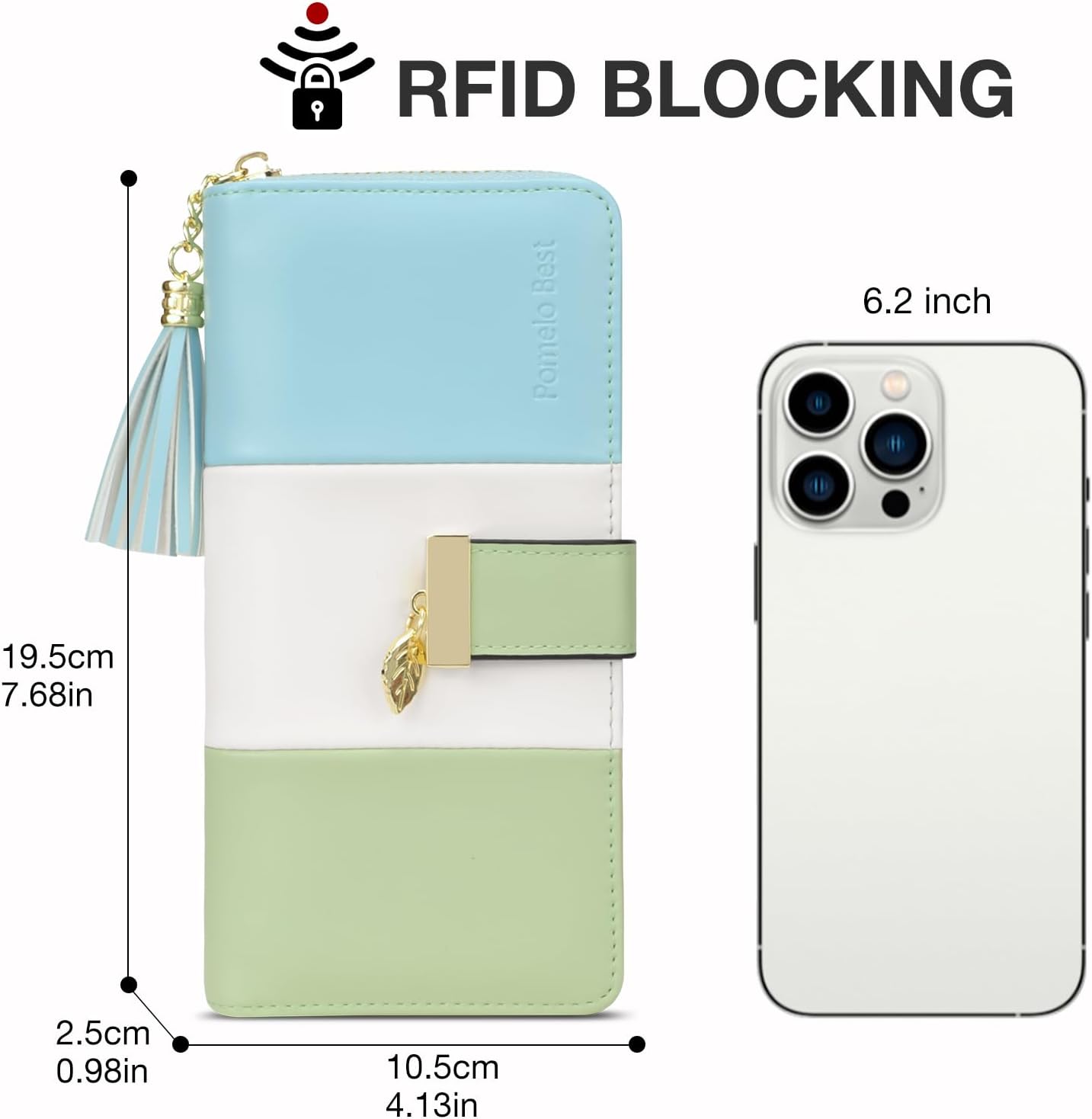 Pomelo Best Womens Wallet RFID Blocking Large Capacity Long Purse with Multiple Card Slots Zipper Phone Coin Pocket