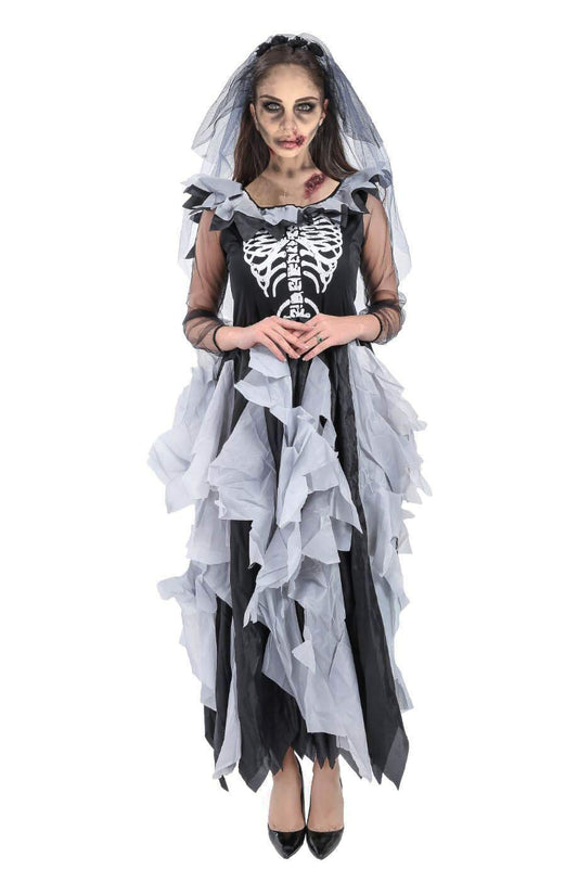 Forever Young Deluxe Ladies Zombie Bride Costume Adult Day of The Dead Skeleton Halloween Outfit
