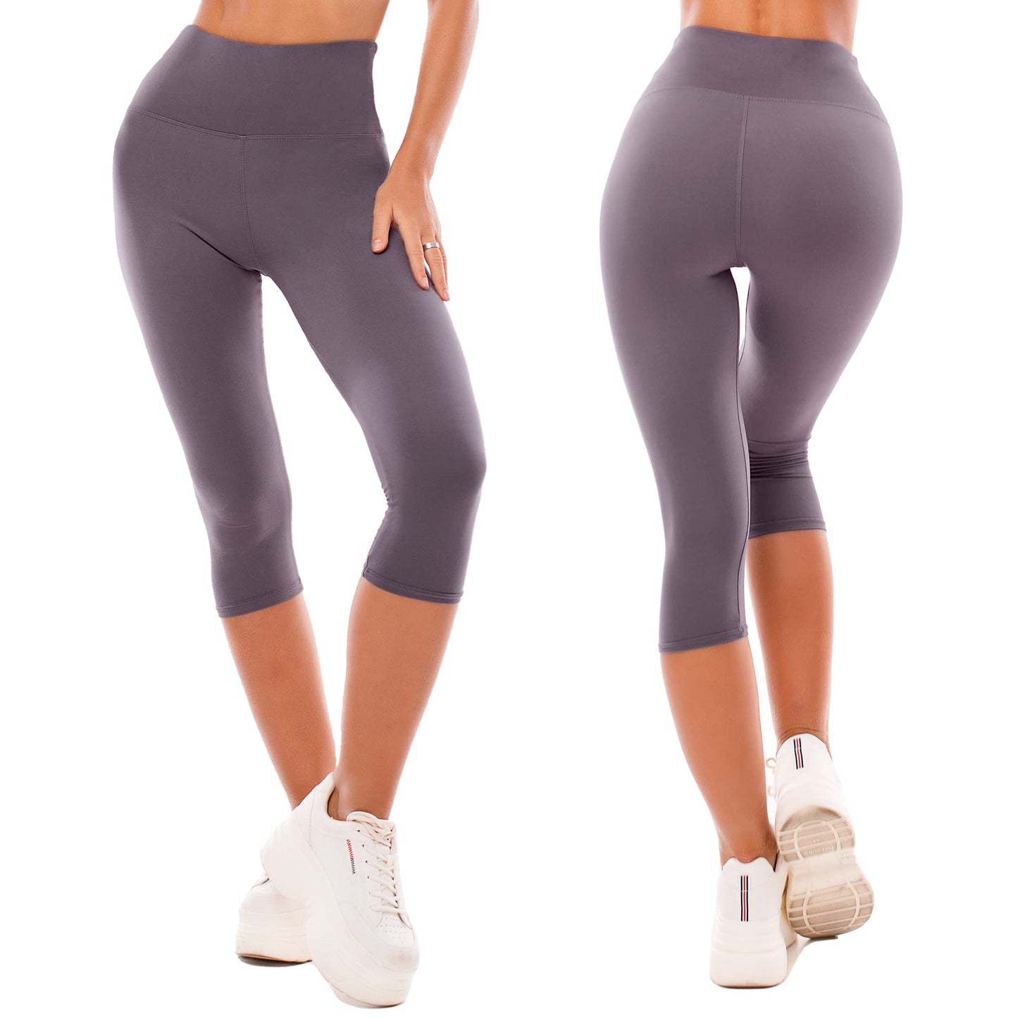 SINOPHANT High Waisted Capri 3/4 Length Leggings for Women, Buttery Soft Elastic Opaque Tummy Control Leggings, Cropped Trousers for Workout Gym Yoga