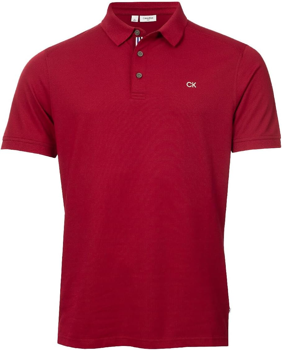 Calvin Klein Mens 2025 Campus 3 Button Ribbed Collar Golf Polo Shirt