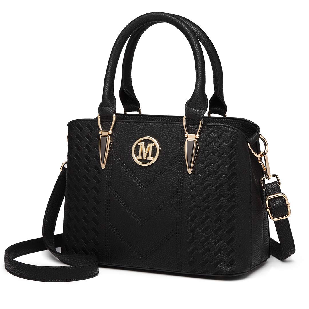 Miss Lulu Handbag for Women, Woven and Chevron Pattern, M Logo on The Front, Top Handle or Shoulder Bag