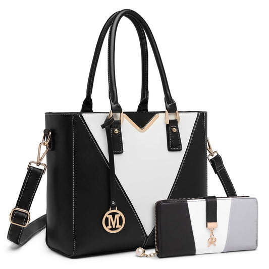 Miss Lulu Handbags for Women Look V-Shape Shoulder Handbag Lightweight Medium Tote Bag PU Leather