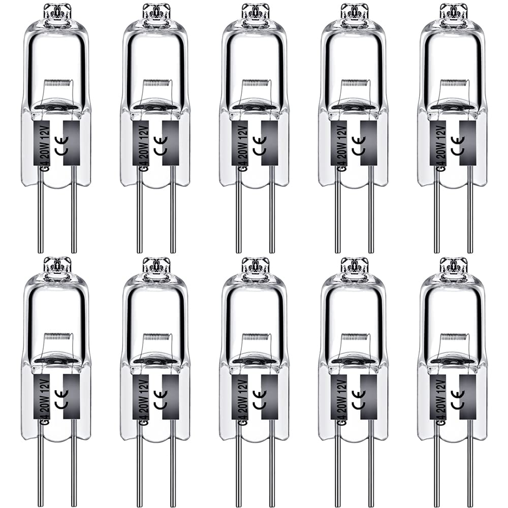 Levidon G4 Halogen Light Bulbs 20W 12V Clear Capsule 2 Pin Lamp Bulb Halogen Pin Base Warm White Dimmable 10 Pack