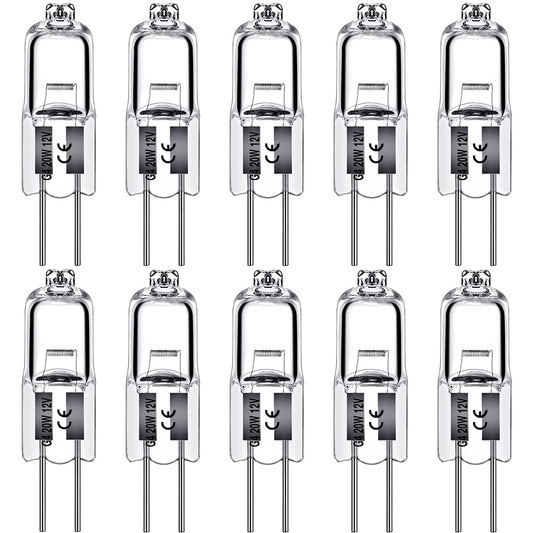 Levidon G4 Halogen Light Bulbs 20W 12V Clear Capsule 2 Pin Lamp Bulb Halogen Pin Base Warm White Dimmable 10 Pack