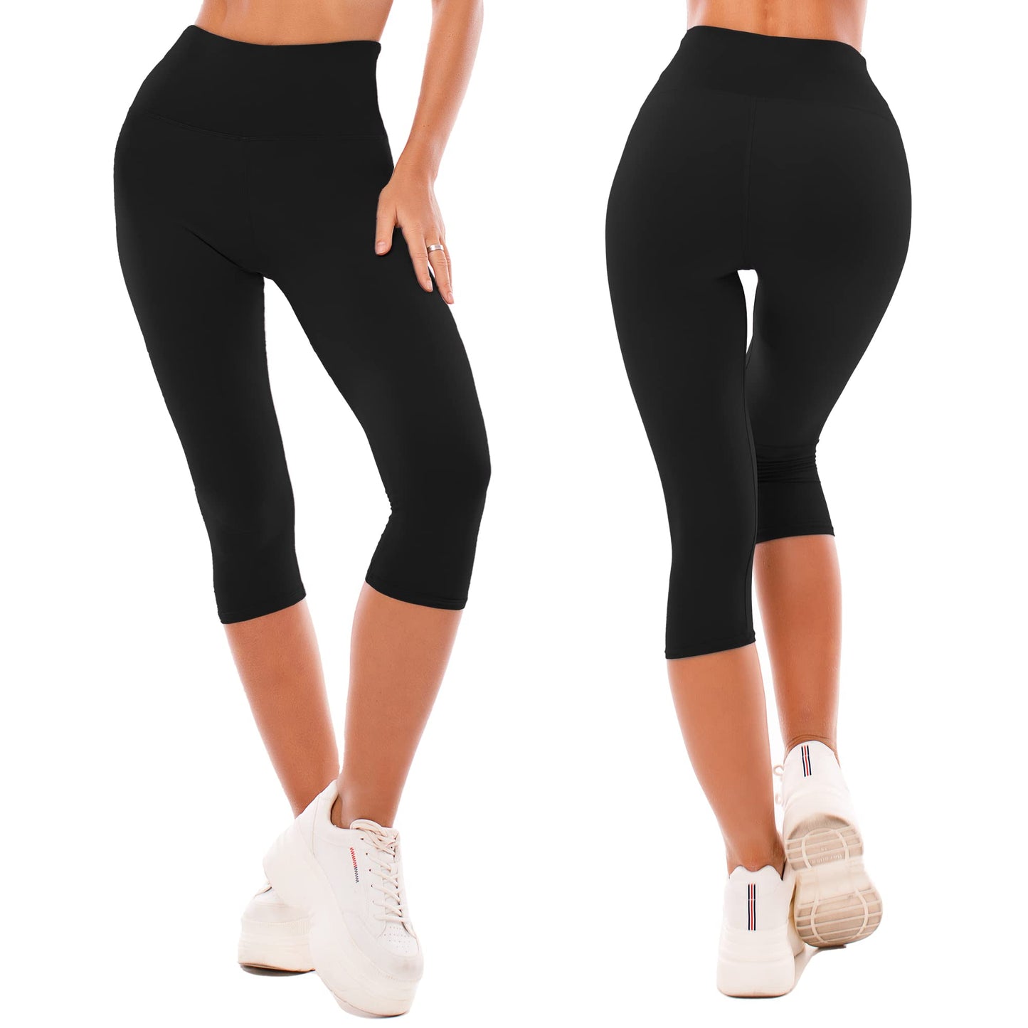 SINOPHANT High Waisted Capri 3/4 Length Leggings for Women, Buttery Soft Elastic Opaque Tummy Control Leggings, Cropped Trousers for Workout Gym Yoga