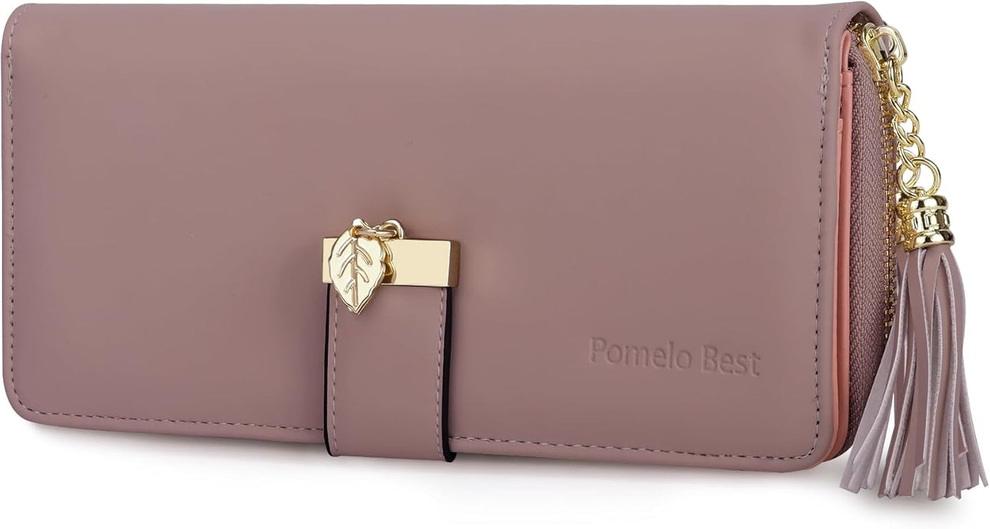 Pomelo Best Womens Wallet RFID Blocking Large Capacity Long Purse with Multiple Card Slots Zipper Phone Coin Pocket