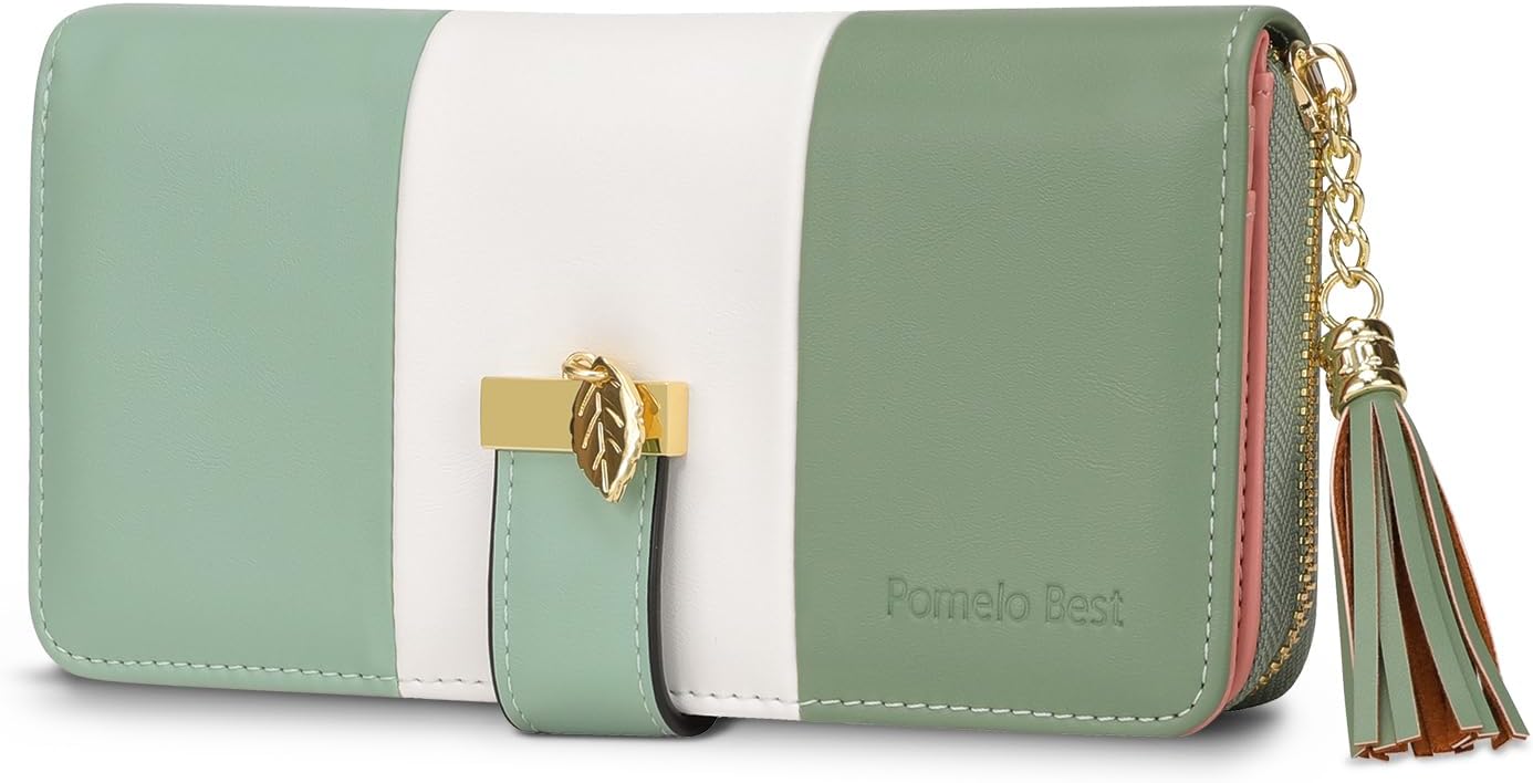 Pomelo Best Womens Wallet RFID Blocking Large Capacity Long Purse with Multiple Card Slots Zipper Phone Coin Pocket