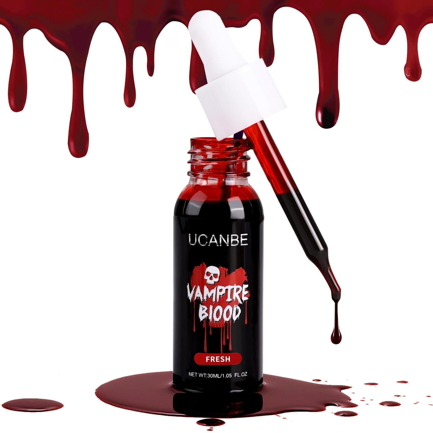 UCANBE Halloween Dripping Fake Blood Realistic Blood Drops Body Paint Washable Fake Blood Makeup Kit For Zombie Vampire Clown Monster Clothes Costume Cosplay SFX Special Effects Makeup 30ML(Dark)