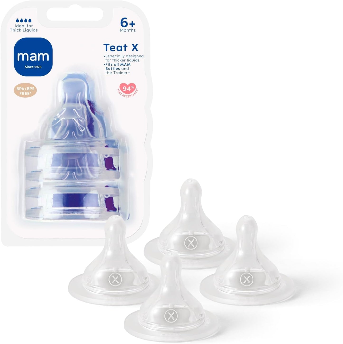 MAM Teats Size 2 | 4 Pack | Medium Flow | Fits All MAM Bottles | Suitable from 2+ Months | Made from SkinSoft Silicone | Baby Accessories for Newborn