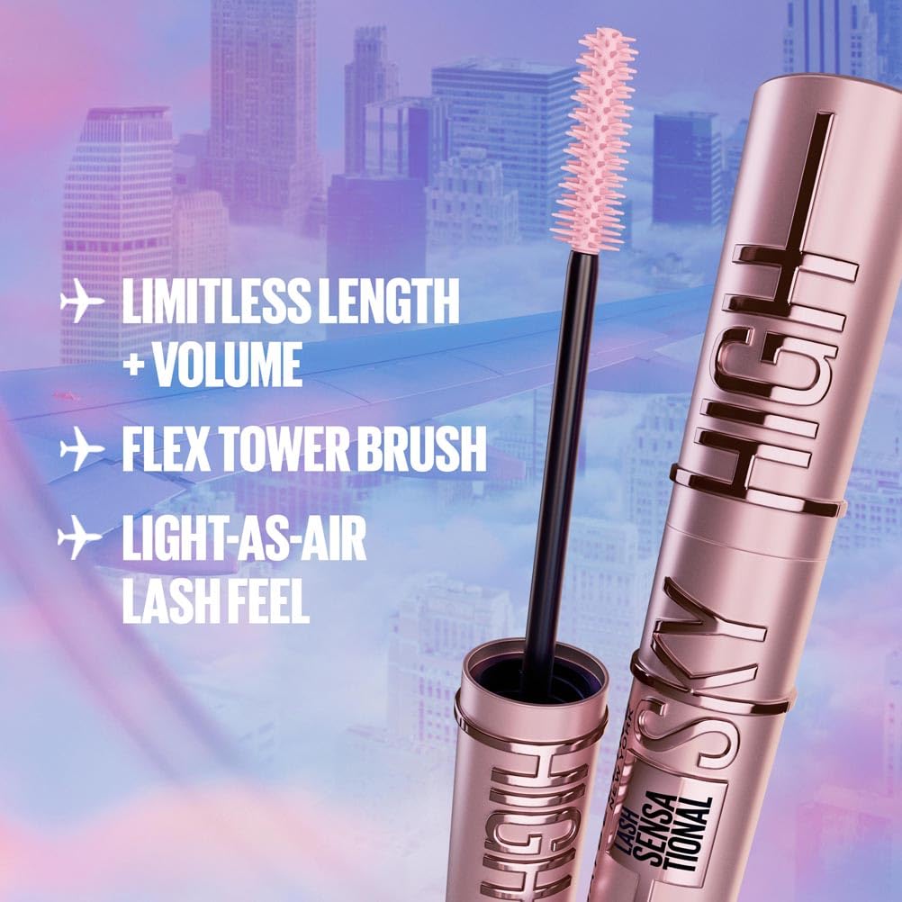 Maybelline New York Lash Sensational Sky High Mascara, Volumising & Lengthening Mascara, Washable Flake-Free Formula Infused with Bamboo Extract & Fibres, 7.2 ml, Shade: 01, Very Black